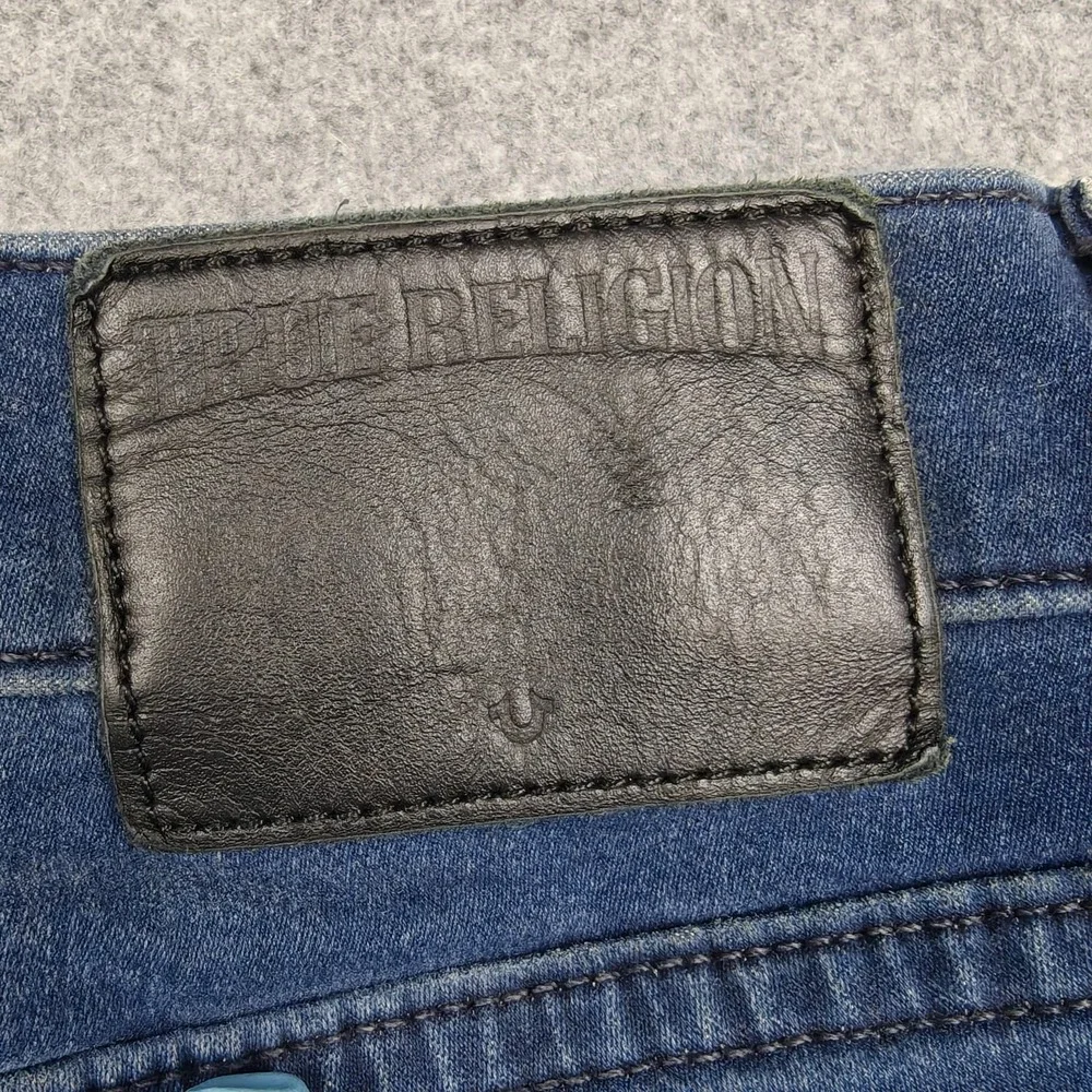 True Religion Rocco‎ Moto Jeans Mens 34x32 Blue Wash Slim Skinny Biker Denim